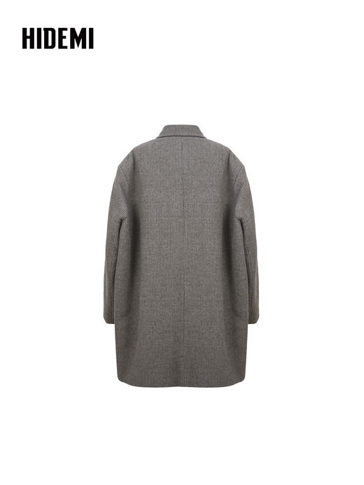 HIDEMI 大秀款进口羊毛色织格纹廓形宽肩口袋加厚西装大衣毛呢外套 商品图6