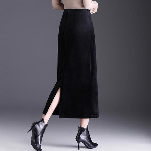 QYM 2567-Y加厚半身裙高腰直筒裙厚款中长款包臀裙开衩 商品图2