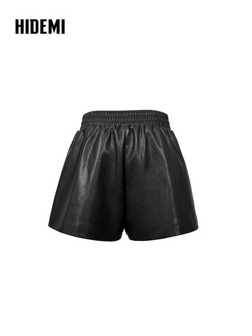 HIDEMI 甄选环保蛋白皮超显瘦松紧腰百搭神裤短裤皮裤  黑色/灰色 商品图2