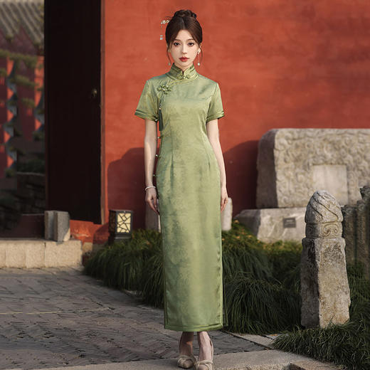 SC19522 国风中式长款改良旗袍2025新款年轻款女民国复古修身短袖平时可穿 商品图2