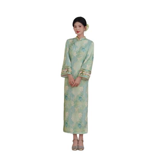 GX苏杭秋冬新款芊竹绒长款倒大袖旗袍2025年轻少女款日常宽松版旗袍 商品图4