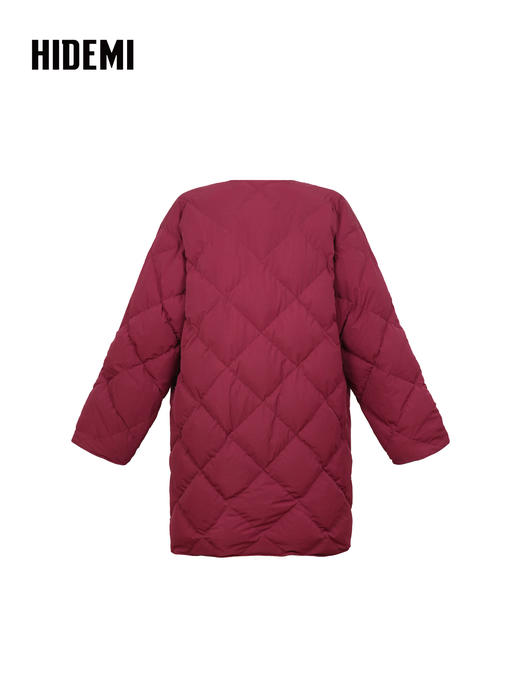 HIDEMI 极简圆领设计感廓形宽松白鹅绒酒红拼接藏蓝色正反两穿口袋加厚款羽绒大衣外套 商品图1