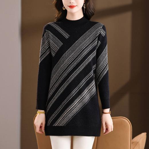 103-26769半高领针织连衣裙女秋冬季斜纹修身中长款气质显瘦保暖百搭毛衣裙 商品图3