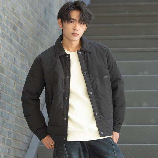 DRONKOO 2025 翻领前襟口袋钉扣基础款短款中厚羽绒服 商品图1