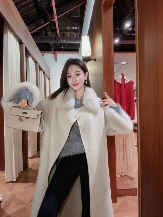 PIANAI冷小姐# 灰色狐狸毛可拆卸大毛领双面呢大衣 商品图2