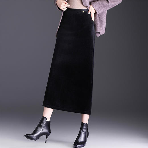 QYM 2567-Y加厚半身裙高腰直筒裙厚款中长款包臀裙开衩 商品图1