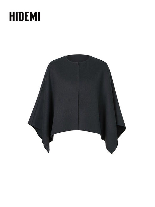 HIDEMI 雾霾灰蓝斗篷两件套式美利奴羊毛双面呢短款大衣 商品图6