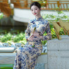SC22147青花瓷丝绒妈妈装国风新中式秋季长袖旗袍改良女复古连衣裙春秋装 商品缩略图1