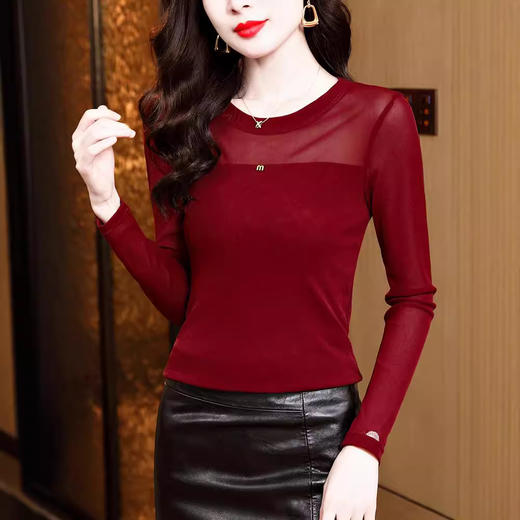 圆领简约百搭修身显瘦，纯色长袖网纱打底衫T恤小衫KQL-E37M2808 商品图2