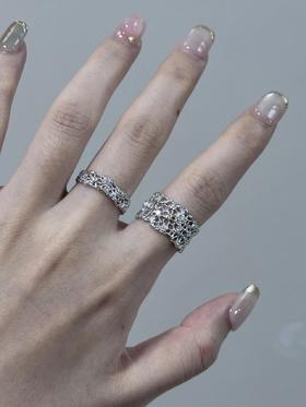 出口英国~【925银蕾丝戒指】2款可选！全部是手工做出来的！古法镂空工艺S925银材质，还有锆石镶嵌~开口戒，可以调节开口围度WD