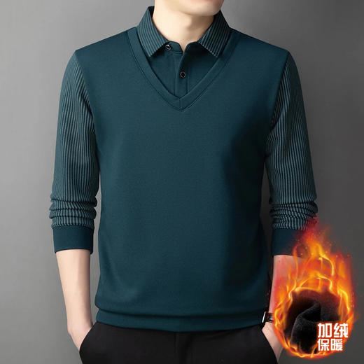 直播爆款冬季男士加绒加厚保暖polo衫男衬衫领假两件打底衫上衣男 商品图1