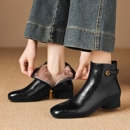 【预售5天】羊羔毛雪地靴女真皮大棉鞋新款冬季加绒厚毛保暖短靴NGMZR&72-248 商品图2