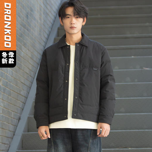 DRONKOO 2025 翻领前襟口袋钉扣基础款短款中厚羽绒服 商品图0