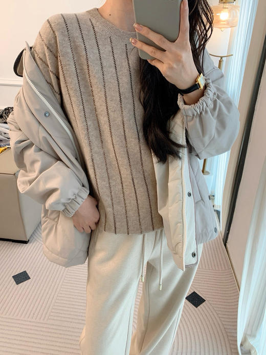 1027-3 百分百💯纯羊绒 BC松弛感落肩设计 珠片条纹 纯羊绒圆领针织衫 商品图9