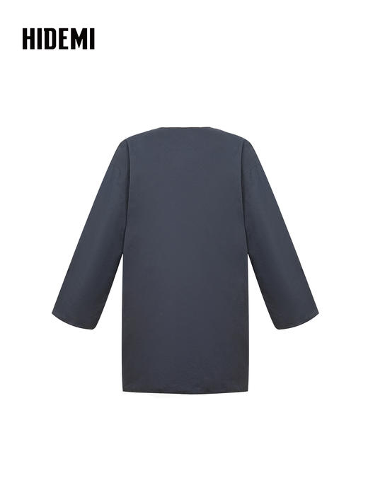 HIDEMI 极简圆领设计感廓形宽松白鹅绒酒红拼接藏蓝色正反两穿口袋加厚款羽绒大衣外套 商品图3