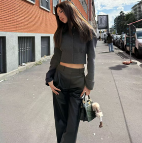 ROMI STUDIO水貂皮草毛领澳洲羊毛短款夹克毛呢外套RWCWWG6553【可拆卸水貂毛领】