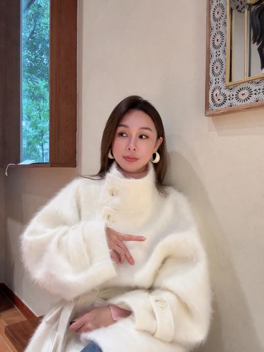 PIANAI冷小姐# 白色立领澳毛+羊绒拉绒中长款外套 商品图3