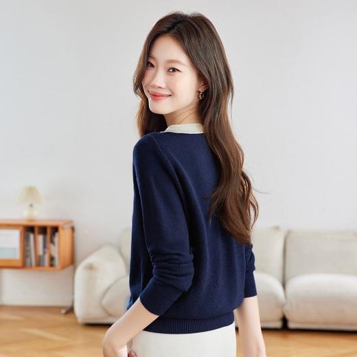 翻领撞色假两件针织衫，长袖洋气减龄打底衫上衣CC-53-671-2 商品图3