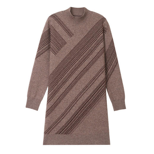 103-26769半高领针织连衣裙女秋冬季斜纹修身中长款气质显瘦保暖百搭毛衣裙 商品图4