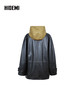 HIDEMI 进口西班牙小羊皮连帽拼接假两件飞行员大衣皮衣外套 黑色拼卡其色 商品缩略图8