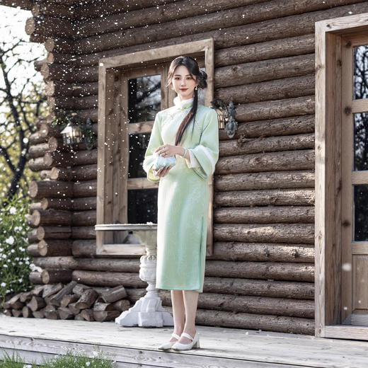 GX针织提花长款双袖倒大袖旗袍2025秋冬新款时尚改良新中式日常旗袍 商品图2