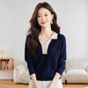 翻领撞色假两件针织衫，长袖洋气减龄打底衫上衣CC-53-671-2 商品缩略图0