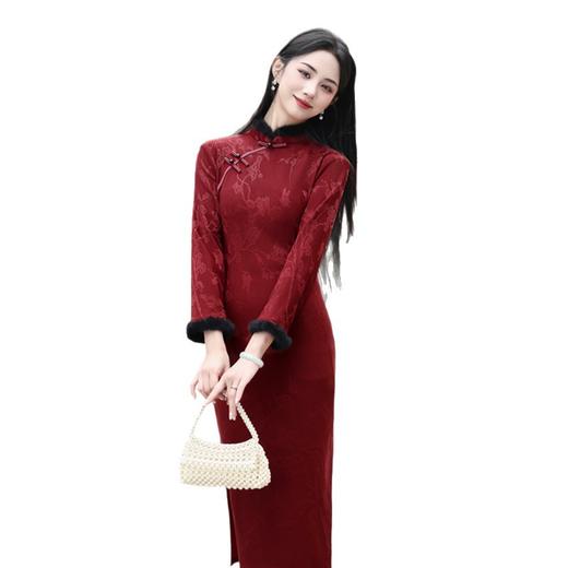 针织绒提花超柔长款婚宴旗袍新款复古国风改良新中式旗袍SYK299475 商品图4