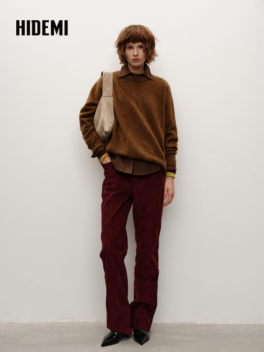 HIDEMI 藏地可溯源牦牛绒系列长毛拉毛圆领廓形麂皮拼接厚款大毛衣 商品图6