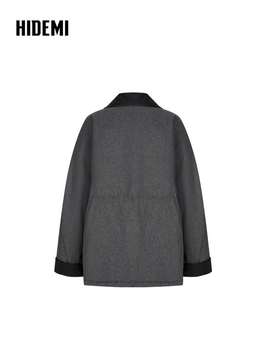 HIDEMI 极简口袋设计感飞行员式皮领拼接大廓形宽松加厚款棉服大衣 商品图7