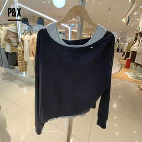 P&X设计师女装2025秋季T恤内搭背心两件套短款上衣825315163 蓝色