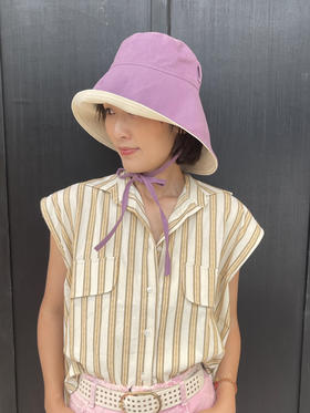 CHAMBARET 帽子（双面可用) - 双面白色/紫色拼浅米