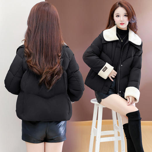 QYM  B9802-Y小个子翻领毛领棉衣宽松休闲加厚加绒云绒服宽松休闲棉袄 商品图2