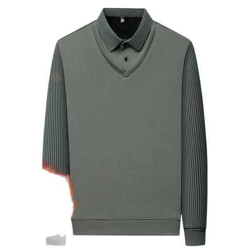 冬季新款男士条纹翻领T恤中青男时尚休闲假两件打底时尚上衣新款新品 商品图4