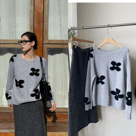 【山花烂漫】噢蜜ooomeooo四叶草提花羊绒套头衫 商品图0