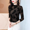 半高领印花网纱长袖打底衫，加绒内搭小衫洋气上衣KQL-B12N2399 商品缩略图1