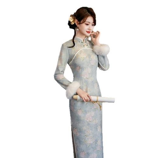 GX复古中国风长款毛袖旗袍2025秋冬新款时尚改良年轻少女款日常旗袍 商品图4