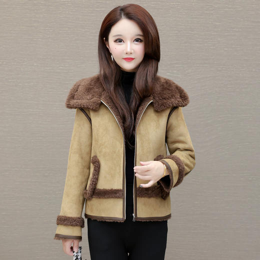 QYM 5280AS9013皮毛一体外套宽松休闲加厚大毛领毛绒上衣 商品图0