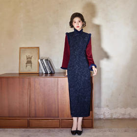 时尚拼接长款倒大袖旗袍，改良新中式木棉绒旗袍SYK179405
