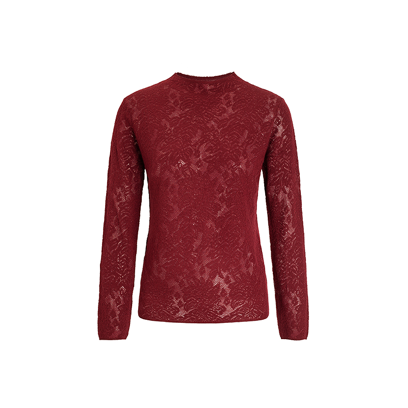 【林栖设计小店】（现货）镂空提花套头毛衣复古优雅修身显瘦2026早春新款长袖上衣G1961219