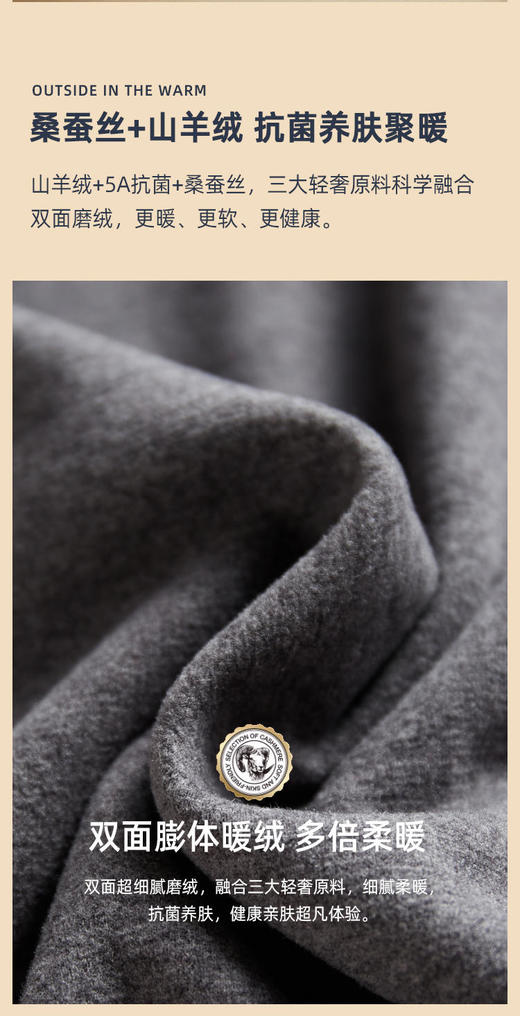 【德绒山羊绒蚕丝保暖内衣套装】周一（10.27）中午12点开始 5A抗菌面料，添加拥有保暖软黄金之称的山羊绒混纺，轻盈，细软，奢暖，上身体验极佳，不刺痒，敏感肌肤也可穿 商品图5