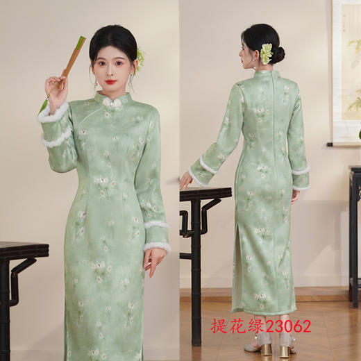 GX麂皮绒提花长款倒大袖旗袍2025秋冬新款时尚改良新中式年轻款旗袍 商品图1