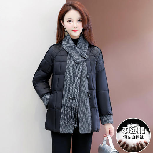 QYM J639-Y黑色妈妈装加厚保暖羽绒服宽松休闲保暖外套 商品图0