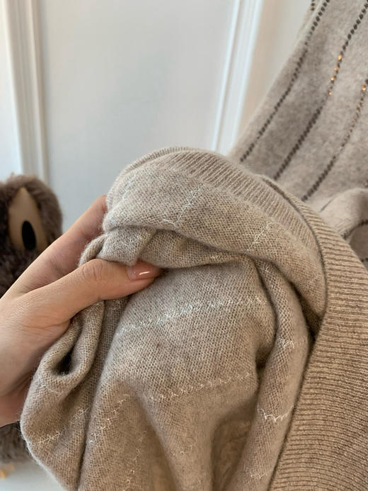 1027-3 百分百💯纯羊绒 BC松弛感落肩设计 珠片条纹 纯羊绒圆领针织衫 商品图13