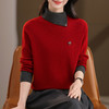 13-68812025年秋冬新款100纯羊毛衫女撞色半高领针织衫气质显瘦打底毛衣 商品缩略图3