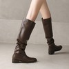 【预售7天】真皮圆头粗跟骑士靴女秋冬过膝高筒靴大筒围显瘦堆堆靴KYD&KK10557 商品缩略图3
