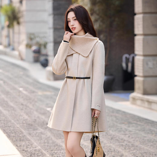 赫本风双面呢斗篷大衣，可拆卸围脖气质显瘦羊毛外套HR-8292 商品图2