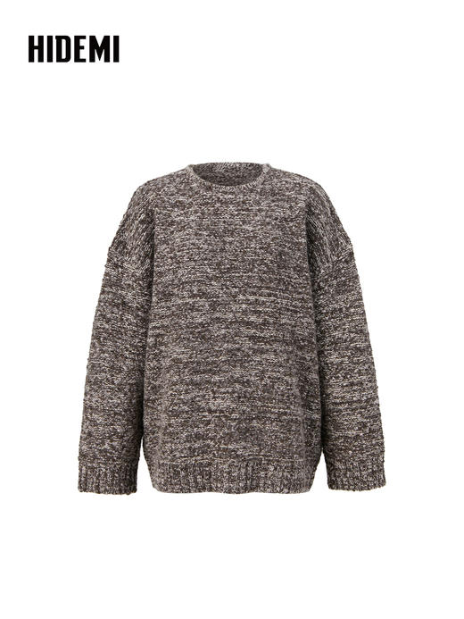 HIDEMI 美利奴羊毛加厚款夹花廓形极简宽松圆领大毛衣 商品图6