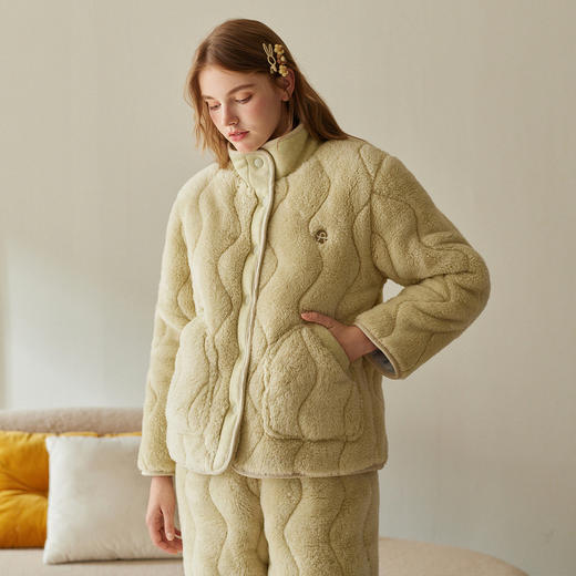 芬腾情侣睡衣冬季三层加厚夹棉珊瑚绒套装男女士抗静电保暖家居服 商品图2