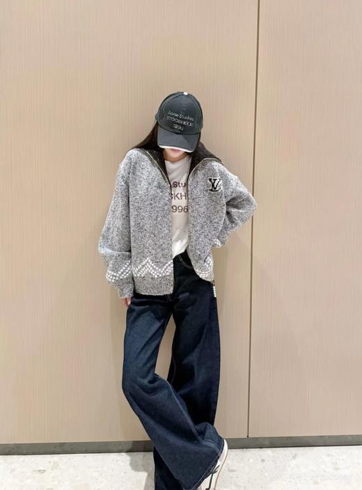 马户家联名锦鲤提花珍珠拉链混色粗针针织开衫 商品图2