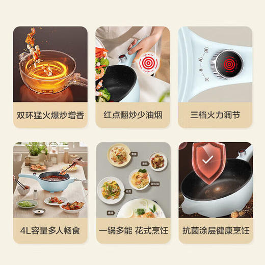 苏泊尔（SUPOR）电煮锅(510694)家用小型宿舍小电锅电蒸锅泡面电火锅多功能不粘涂层电炒锅 4L 【电炒锅】CJ28A11 商品图4